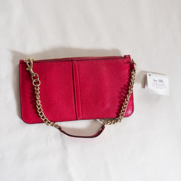 NWT Coach Red Leather Chain Wristlet - Picture 6 of 6
